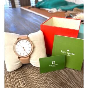Kate Spade Women’s Vintage Metro Grand Beige Leather Band Rose Gold Watch NEW